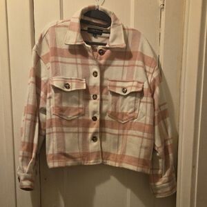 Love Tree Pink and Cream Plaid Utility Jacket